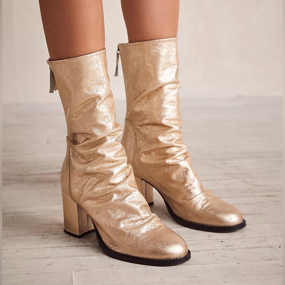 Free People Date Night Elle Block Heel Boots women 37 Party Sparkle New Year